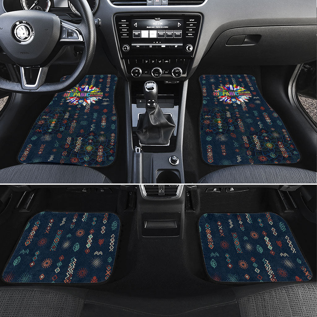 Hispanic Heritage Month Car Mats Colorful Aztec Mandala - Latin American Flags Culture History
