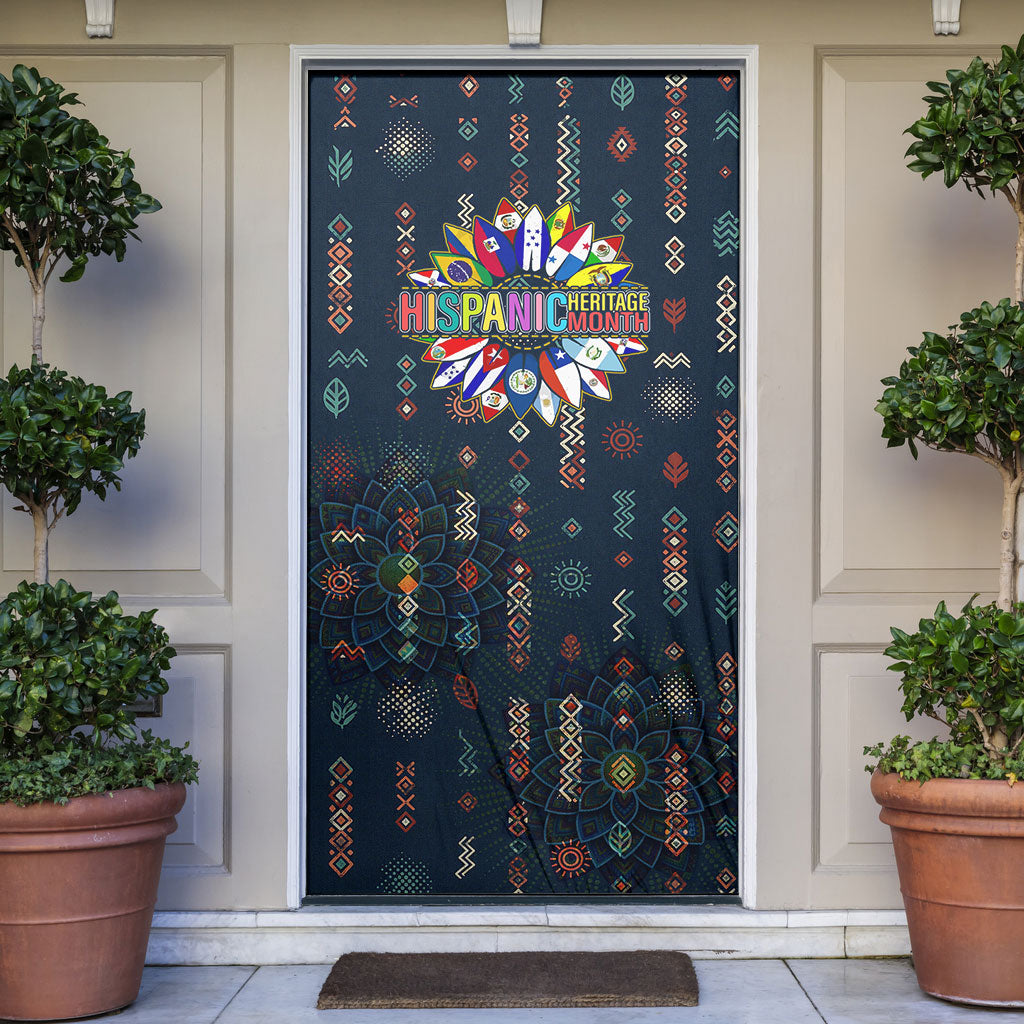Hispanic Heritage Month Door Cover Colorful Aztec Mandala - Latin American Flags Culture History