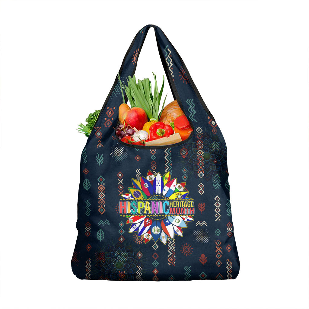 Hispanic Heritage Month Grocery Bag Colorful Aztec Mandala - Latin American Flags Culture History