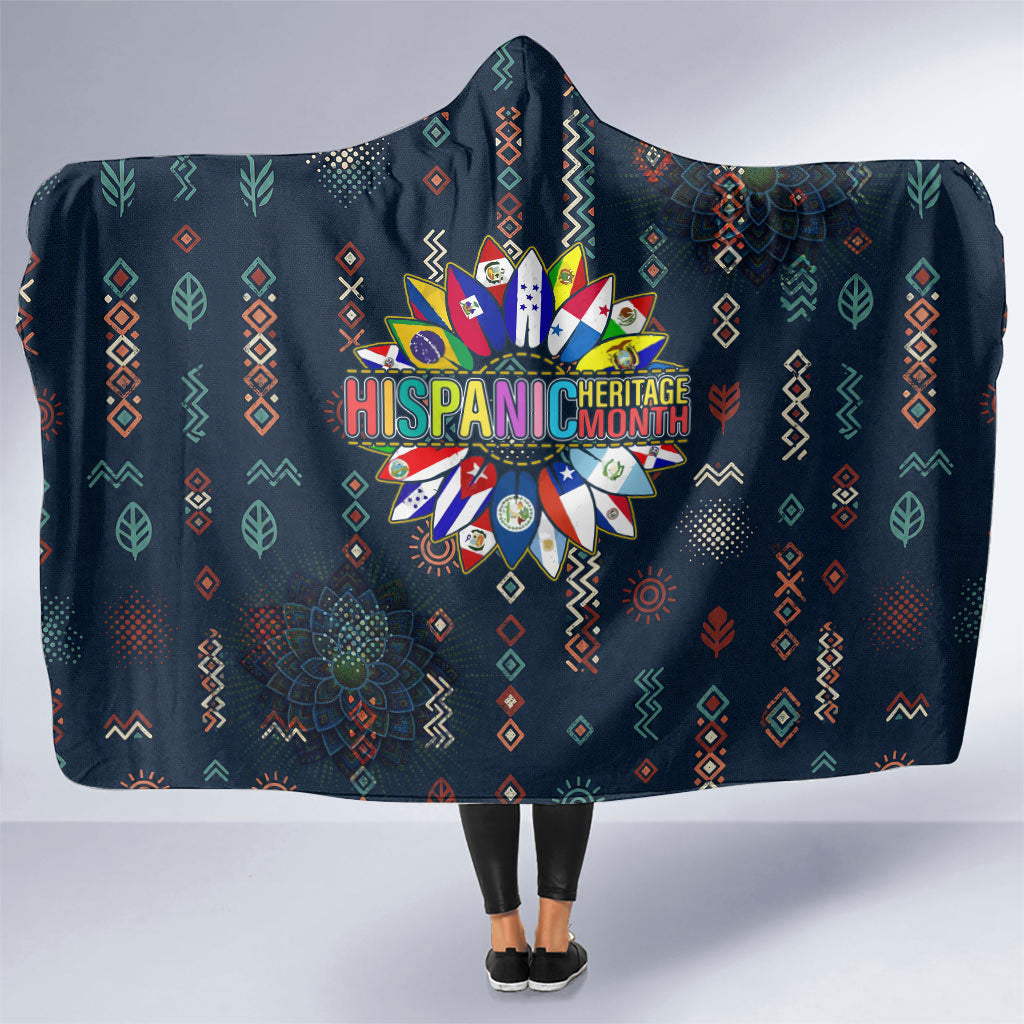Hispanic Heritage Month Hooded Blanket Colorful Aztec Mandala - Latin American Flags Culture History