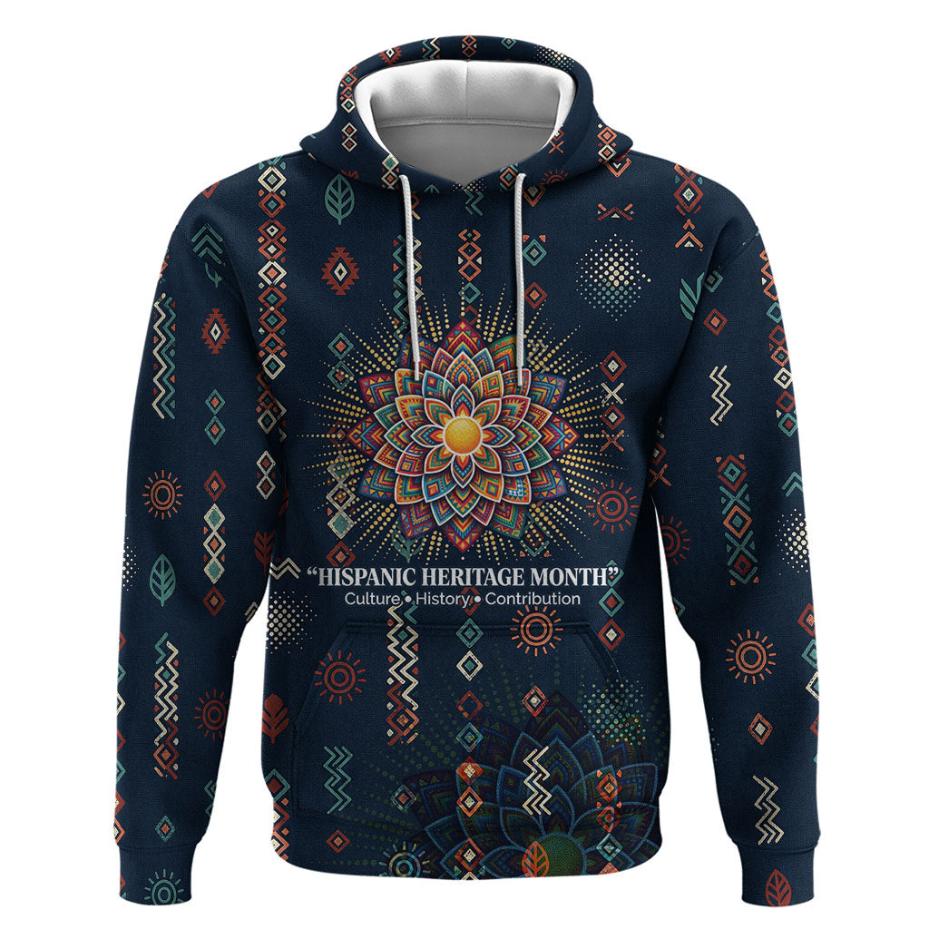 Hispanic Heritage Month Hoodie Colorful Aztec Mandala - Latin American Flags Culture History