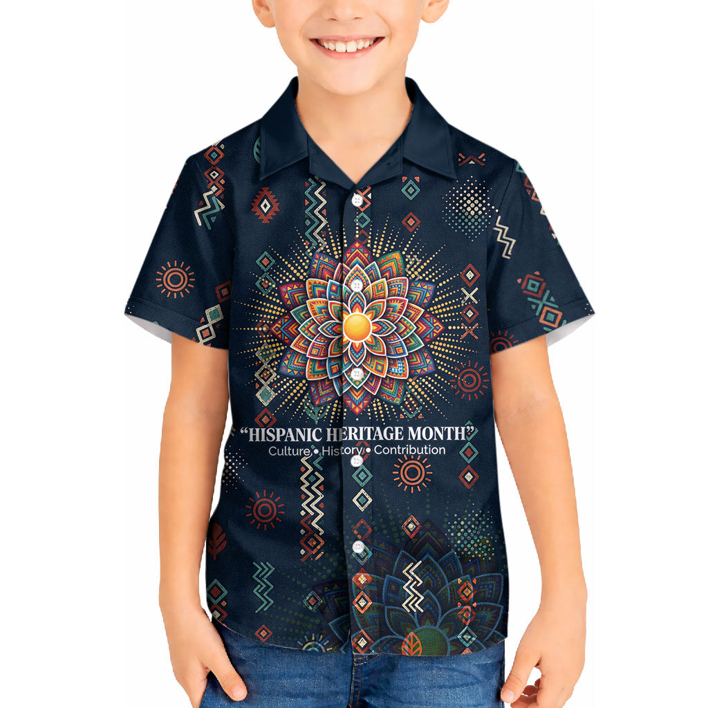 Hispanic Heritage Month Kid Hawaiian Shirt Colorful Aztec Mandala - Latin American Flags Culture History