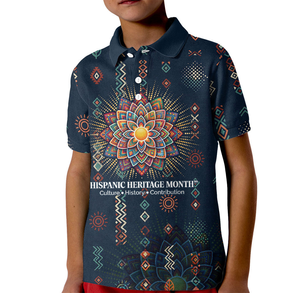 Hispanic Heritage Month Kid Polo Shirt Colorful Aztec Mandala - Latin American Flags Culture History
