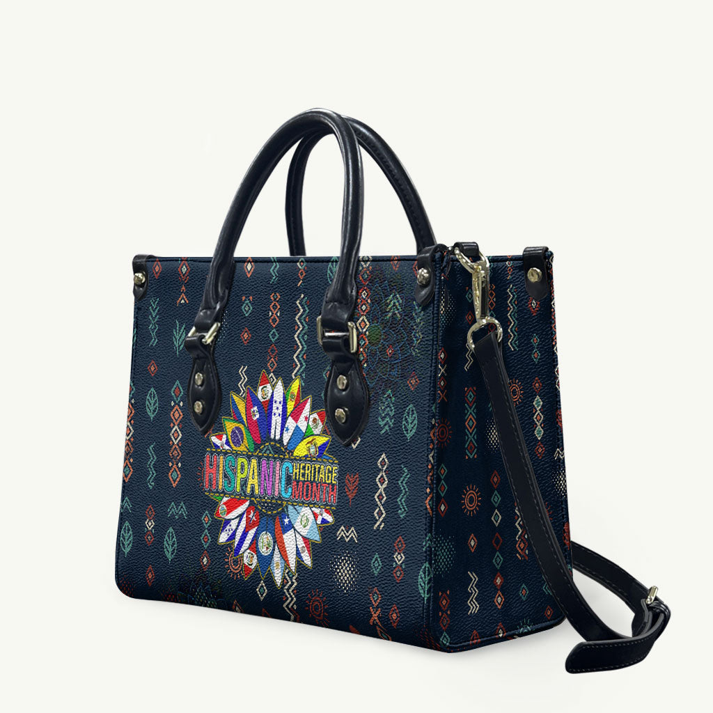 Hispanic Heritage Month Leather Bag Colorful Aztec Mandala - Latin American Flags Culture History