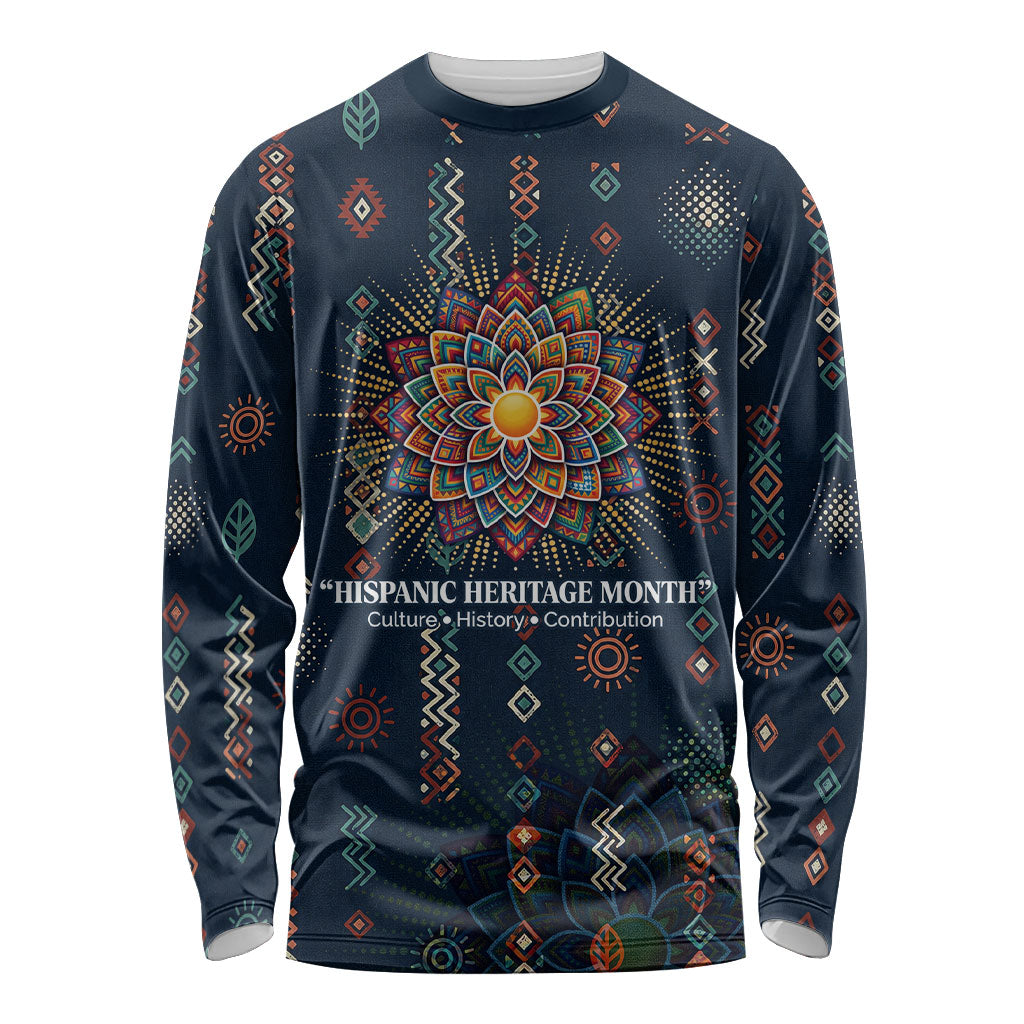 Hispanic Heritage Month Long Sleeve Shirt Colorful Aztec Mandala - Latin American Flags Culture History