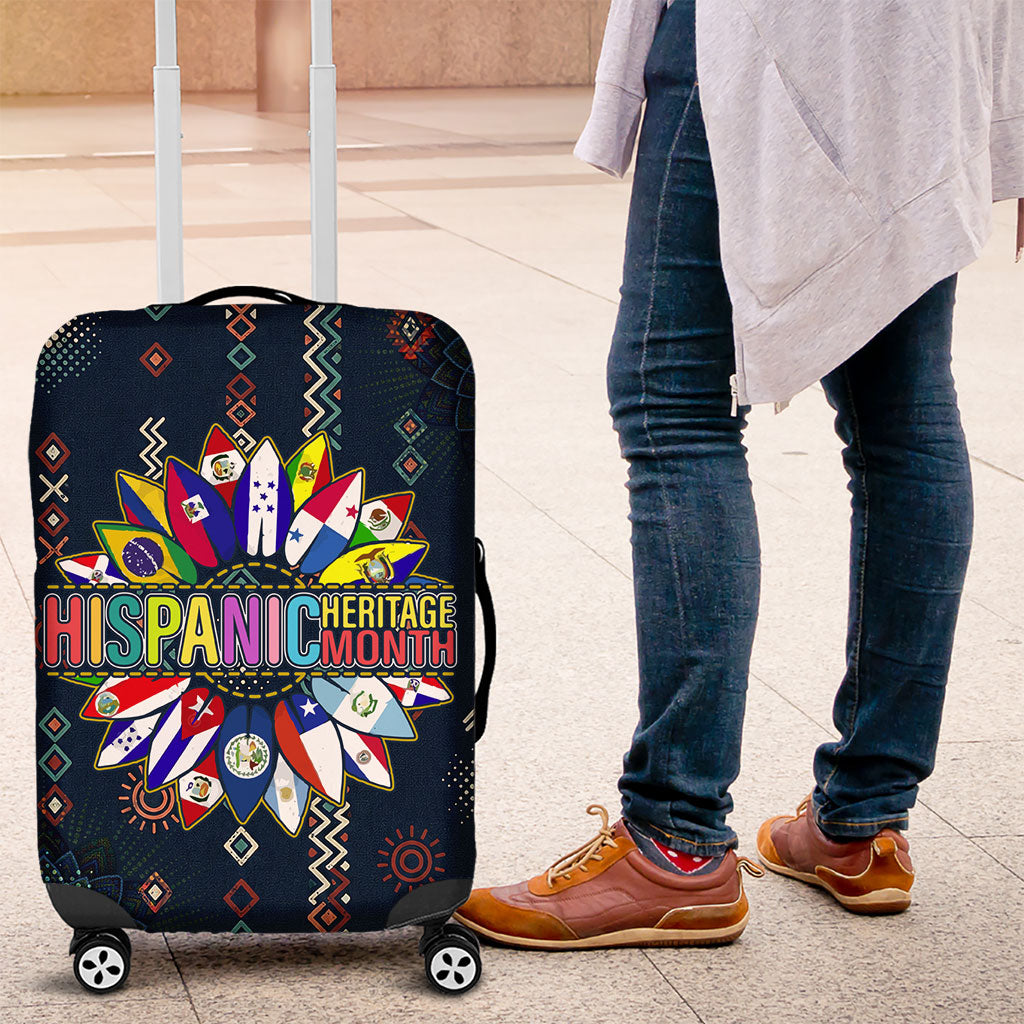 Hispanic Heritage Month Luggage Cover Colorful Aztec Mandala - Latin American Flags Culture History