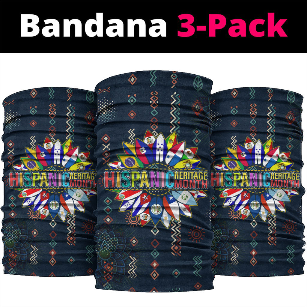 Hispanic Heritage Month Neck Gaiter Colorful Aztec Mandala - Latin American Flags Culture History