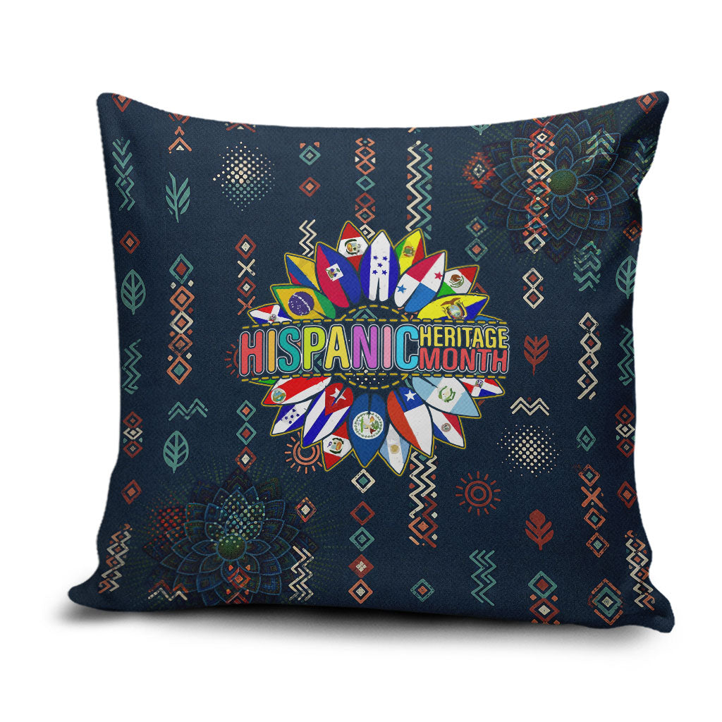 Hispanic Heritage Month Pillow Cover Colorful Aztec Mandala - Latin American Flags Culture History