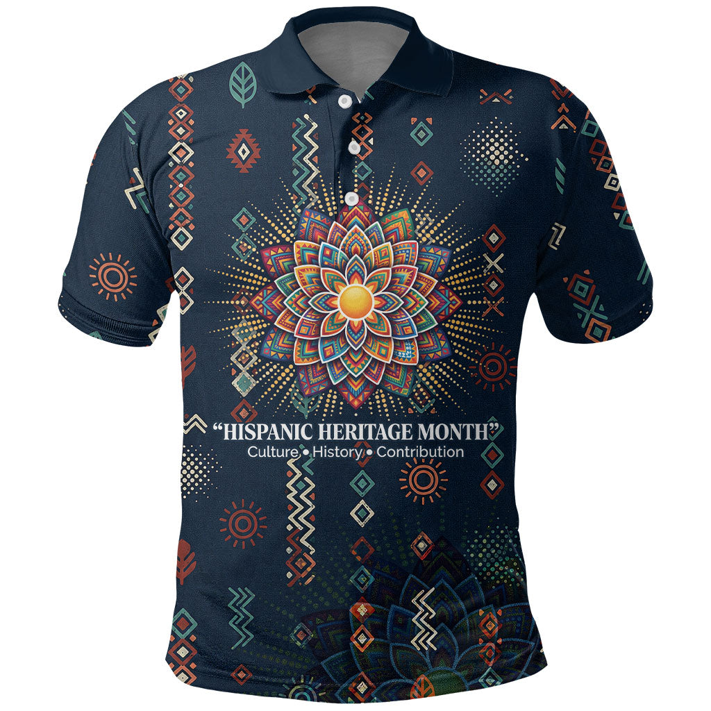 Hispanic Heritage Month Polo Shirt Colorful Aztec Mandala - Latin American Flags Culture History