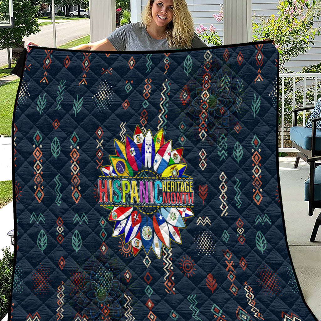 Hispanic Heritage Month Quilt Colorful Aztec Mandala - Latin American Flags Culture History