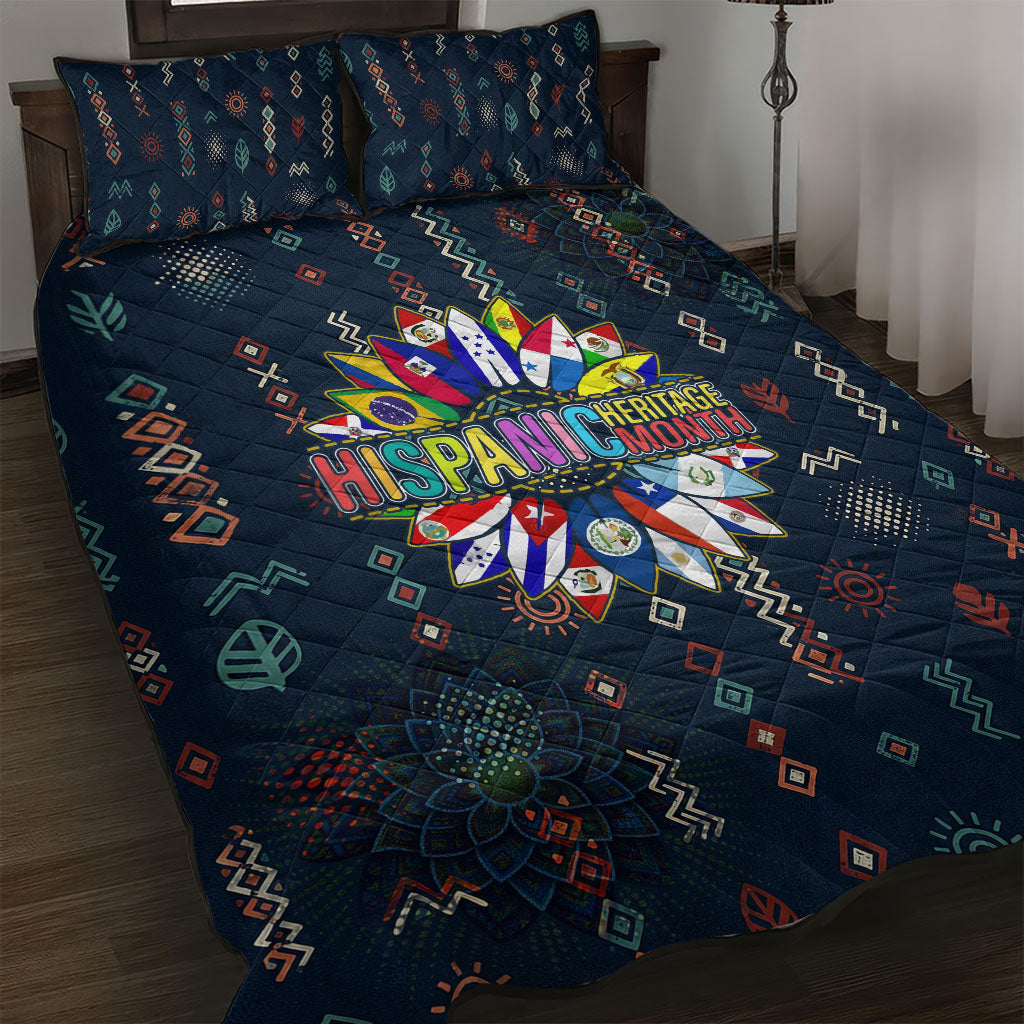 Hispanic Heritage Month Quilt Bed Set Colorful Aztec Mandala - Latin American Flags Culture History