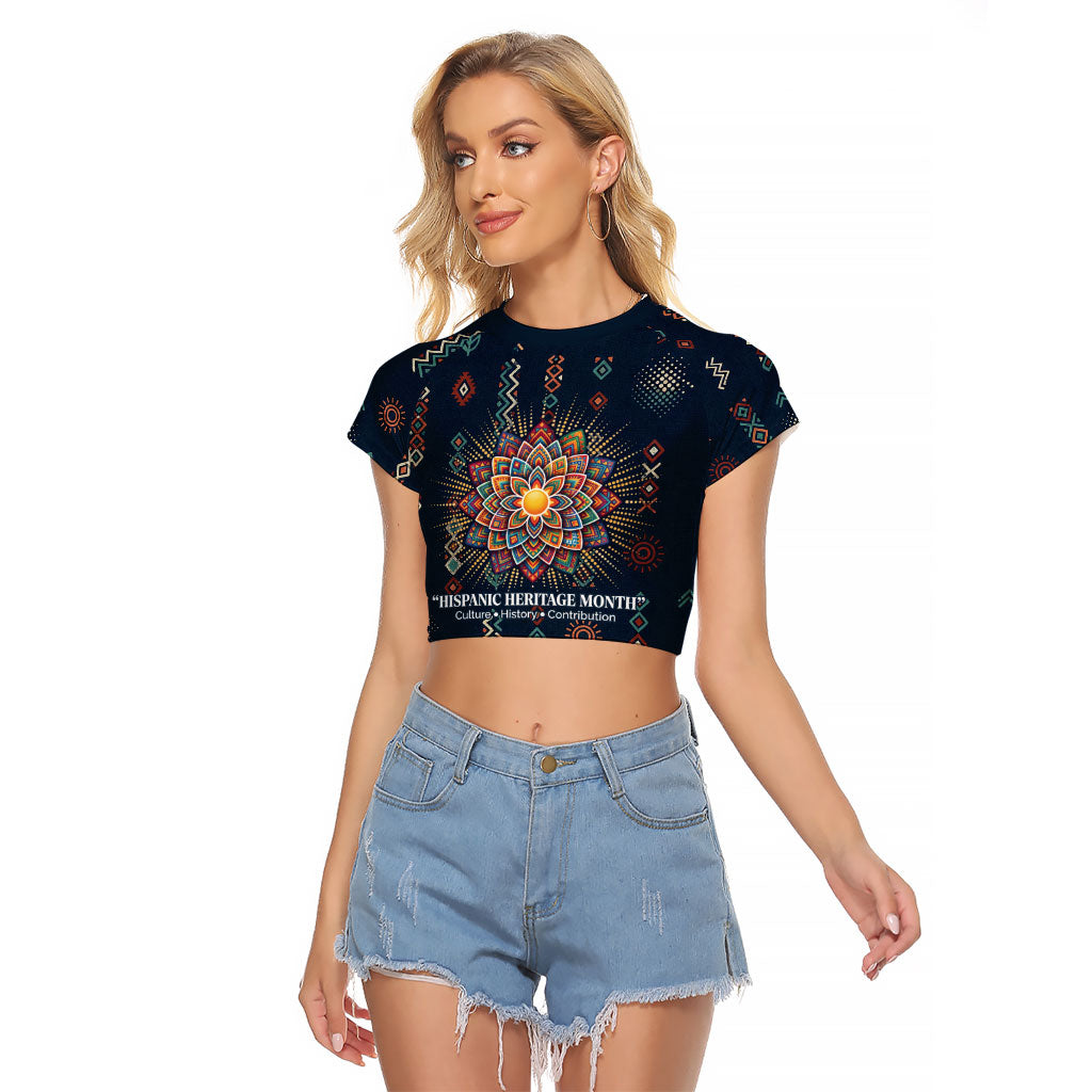 Hispanic Heritage Month Raglan Cropped T Shirt Colorful Aztec Mandala - Latin American Flags Culture History