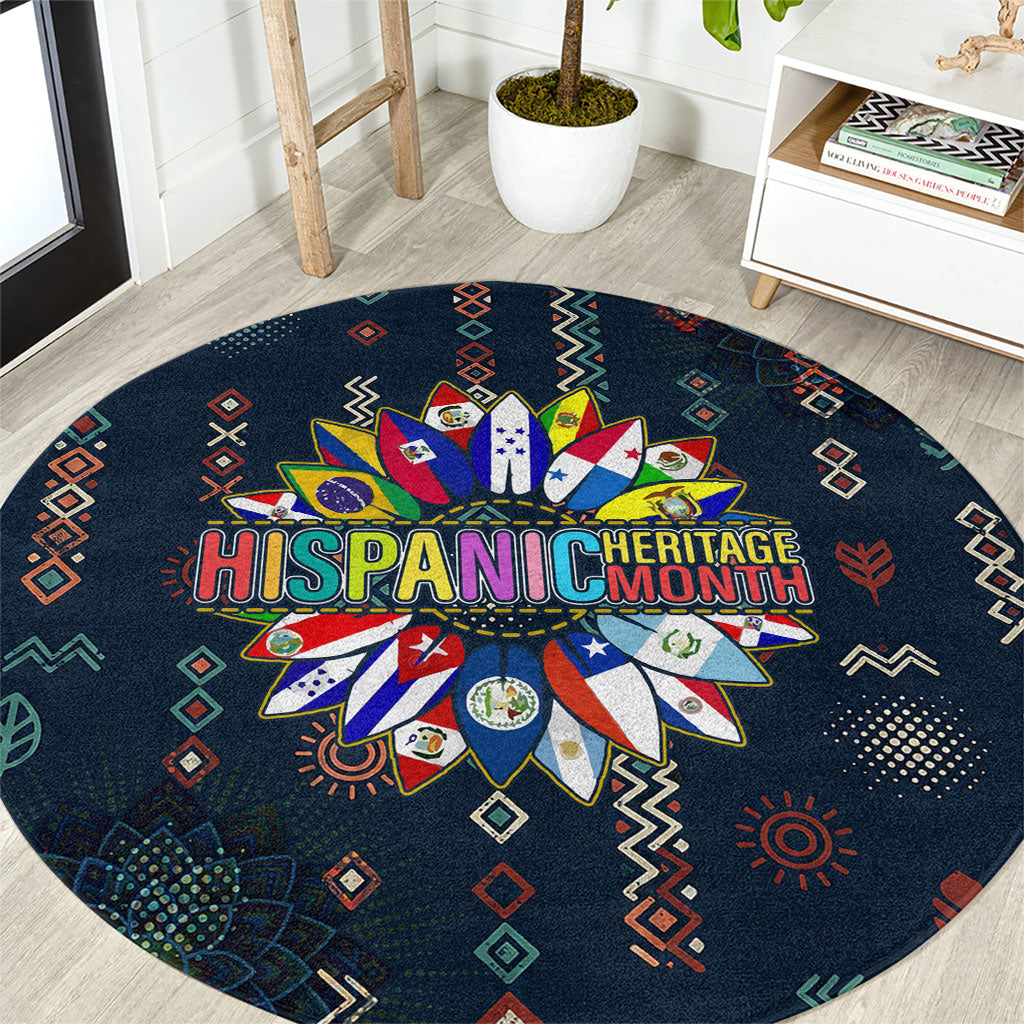 Hispanic Heritage Month Round Carpet Colorful Aztec Mandala - Latin American Flags Culture History