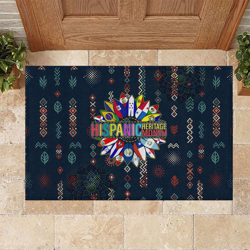 Hispanic Heritage Month Rubber Doormat Colorful Aztec Mandala - Latin American Flags Culture History