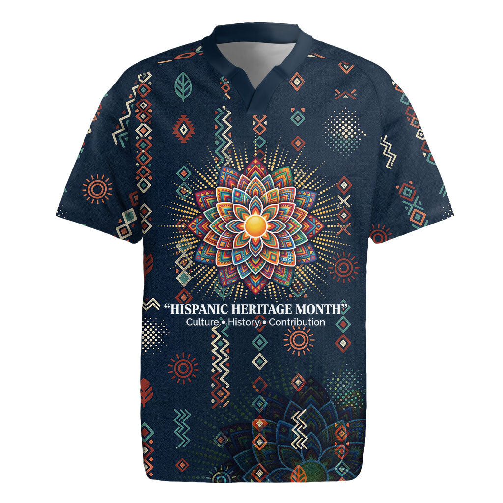 Hispanic Heritage Month Rugby Jersey Colorful Aztec Mandala - Latin American Flags Culture History
