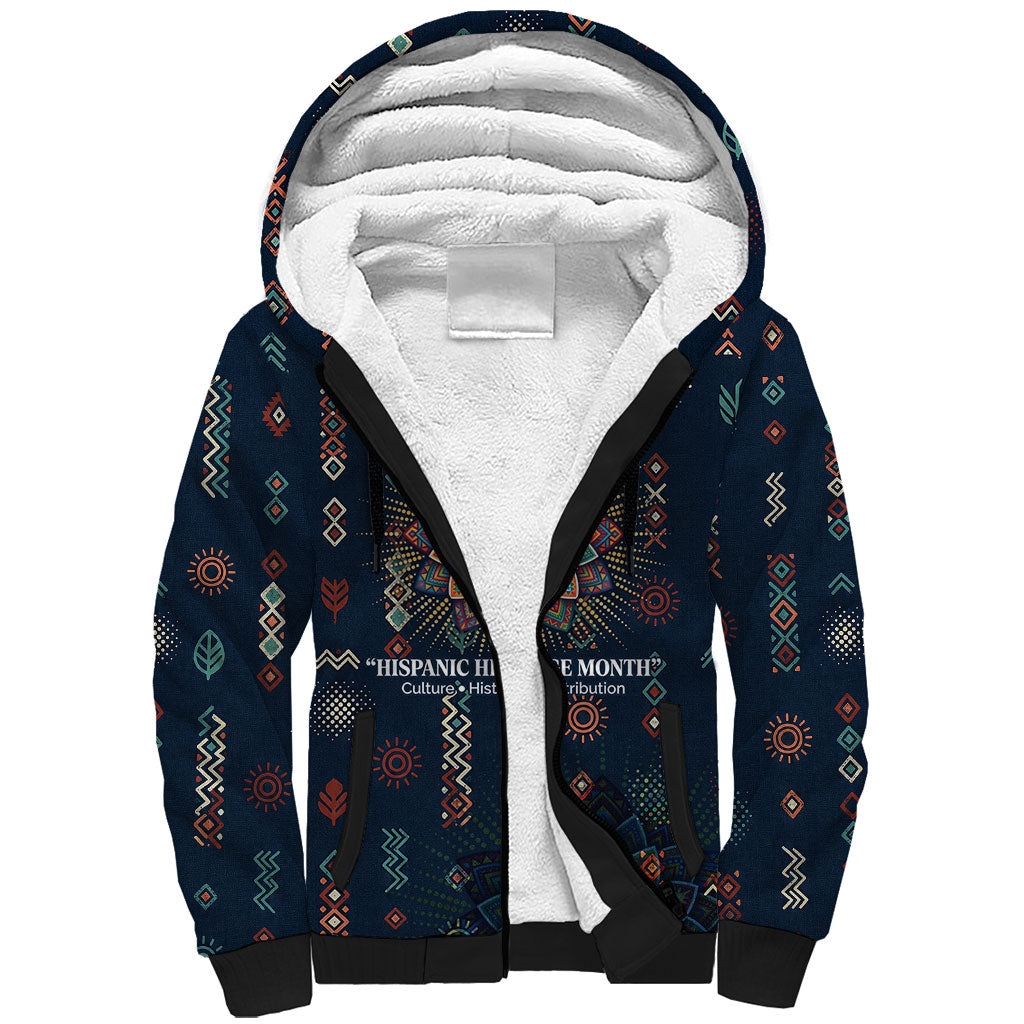 Hispanic Heritage Month Sherpa Hoodie Colorful Aztec Mandala - Latin American Flags Culture History