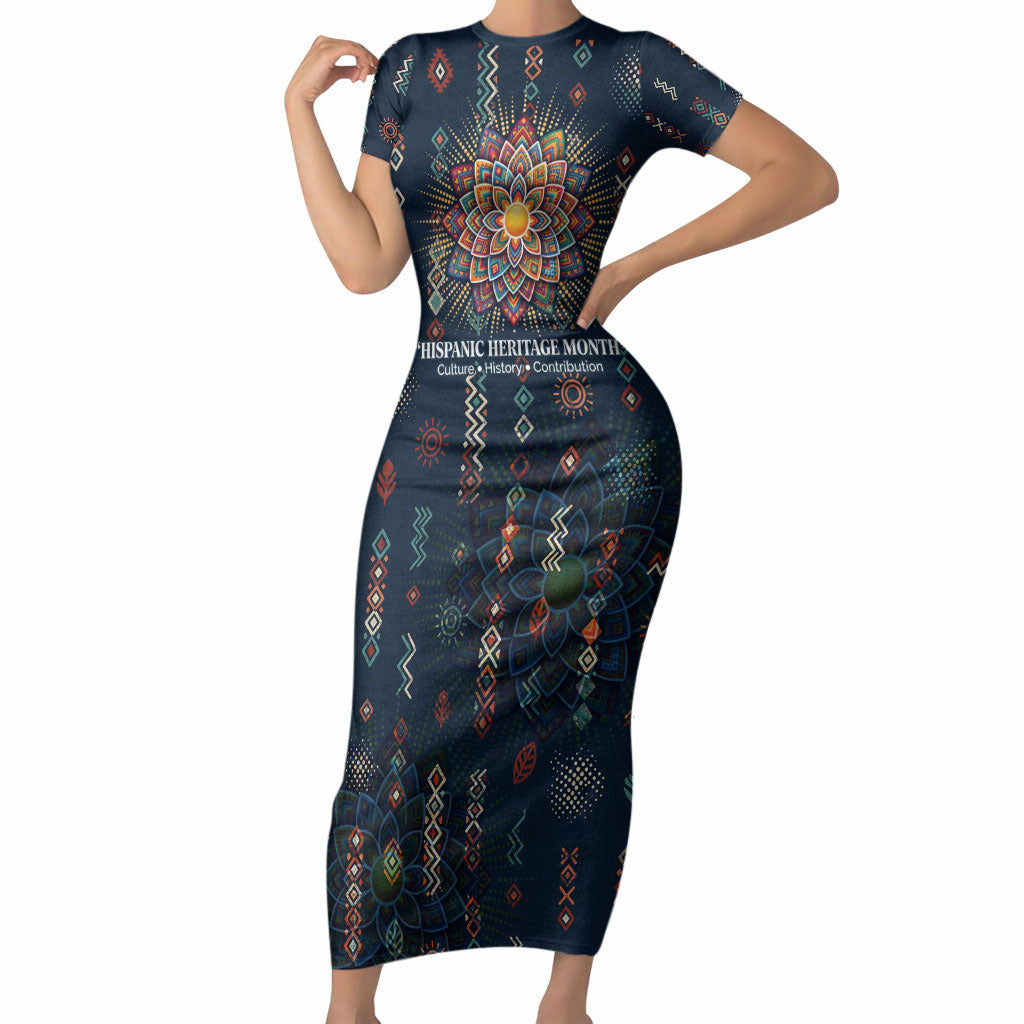 Hispanic Heritage Month Short Sleeve Bodycon Dress Colorful Aztec Mandala - Latin American Flags Culture History