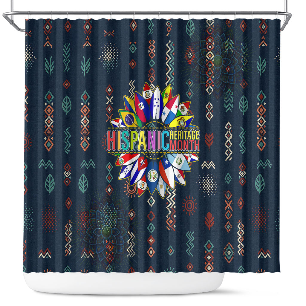 Hispanic Heritage Month Shower Curtain Colorful Aztec Mandala - Latin American Flags Culture History