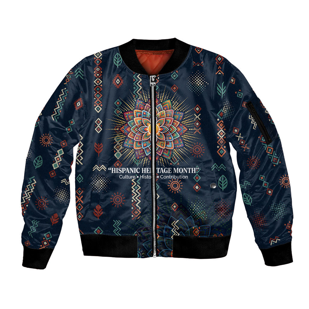 Hispanic Heritage Month Sleeve Zip Bomber Jacket Colorful Aztec Mandala - Latin American Flags Culture History
