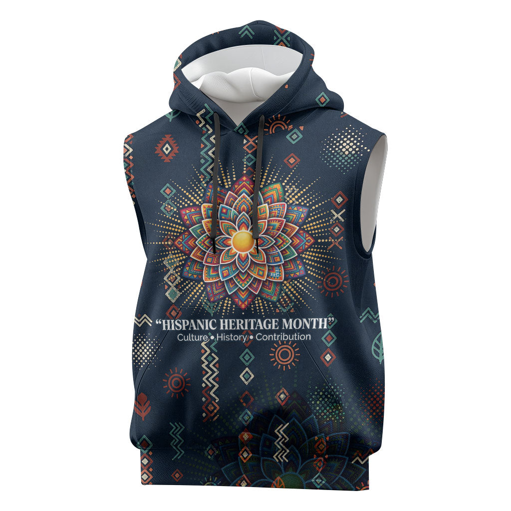 Hispanic Heritage Month Sleeveless Hoodie Colorful Aztec Mandala - Latin American Flags Culture History
