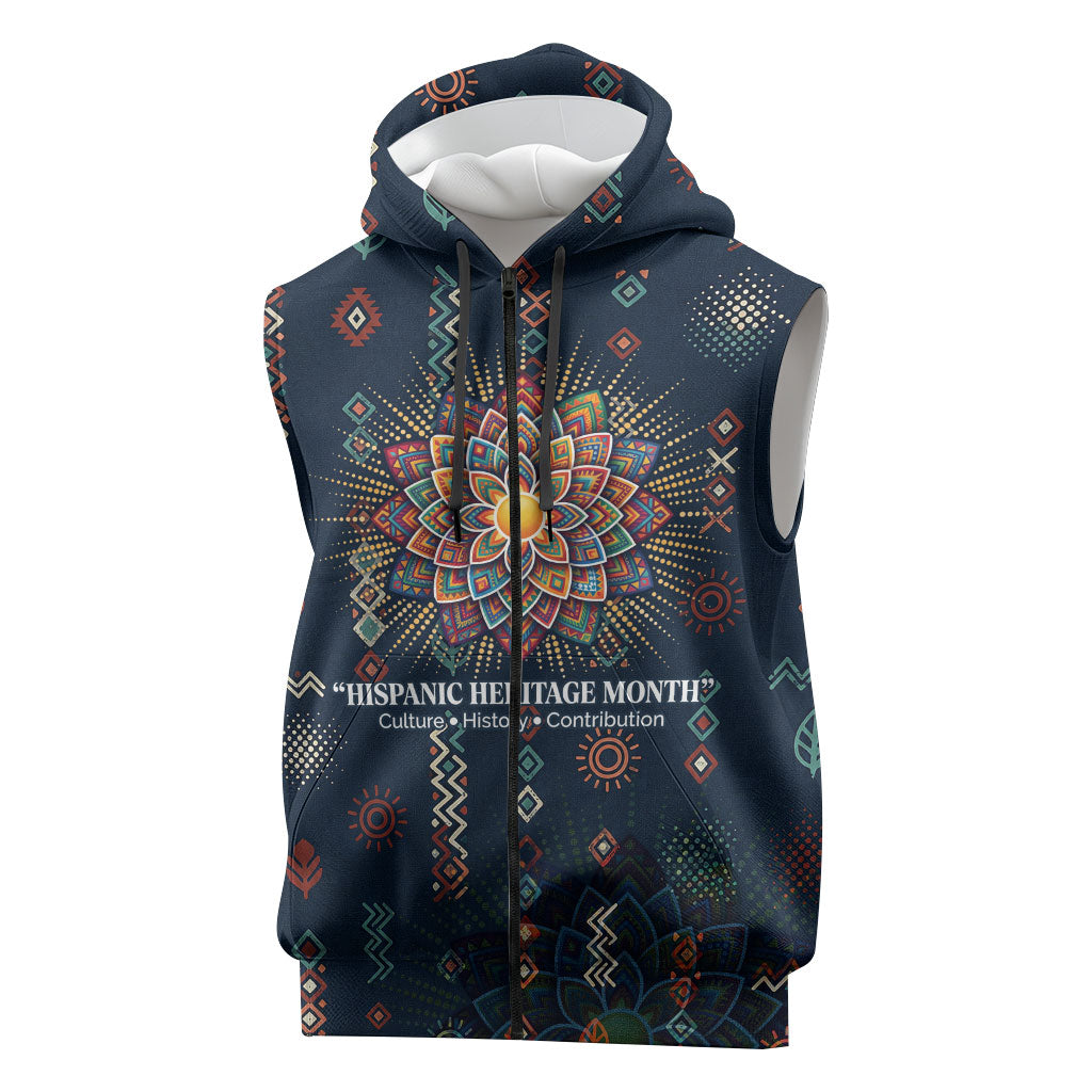 Hispanic Heritage Month Sleeveless Zip Hoodie Colorful Aztec Mandala - Latin American Flags Culture History