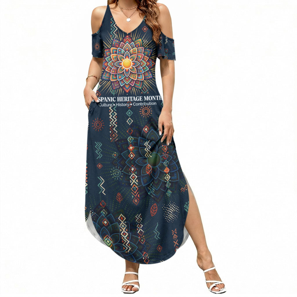 Hispanic Heritage Month Summer Maxi Dress Colorful Aztec Mandala - Latin American Flags Culture History