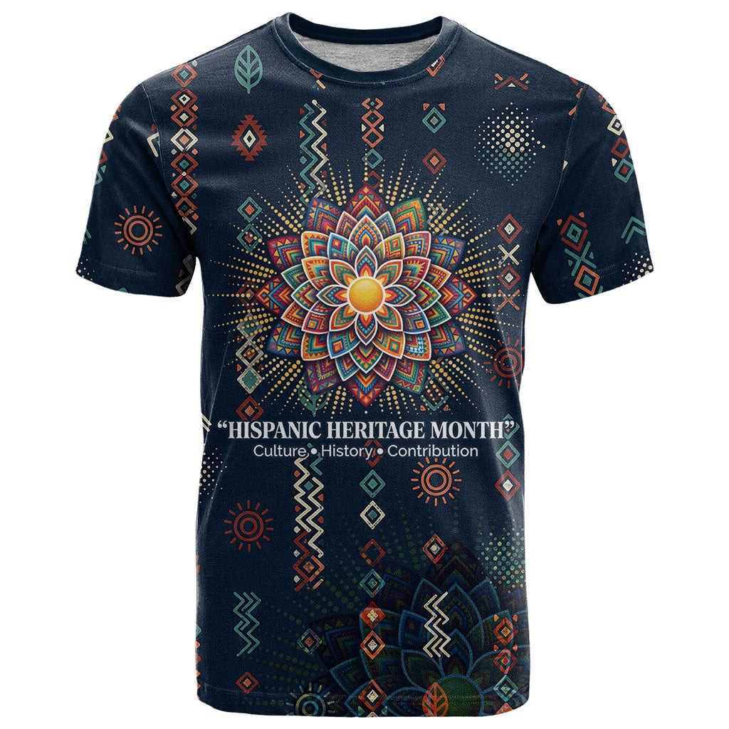 Hispanic Heritage Month T Shirt Colorful Aztec Mandala - Latin American Flags Culture History