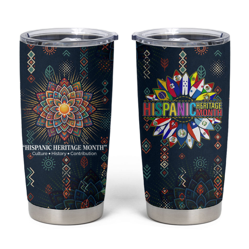 Hispanic Heritage Month Tumbler Cup Colorful Aztec Mandala - Latin American Flags Culture History