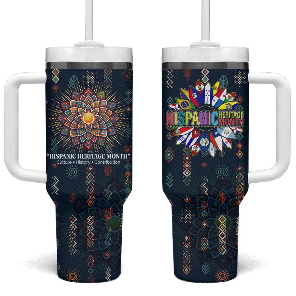 Hispanic Heritage Month Tumbler With Handle Colorful Aztec Mandala - Latin American Flags Culture History
