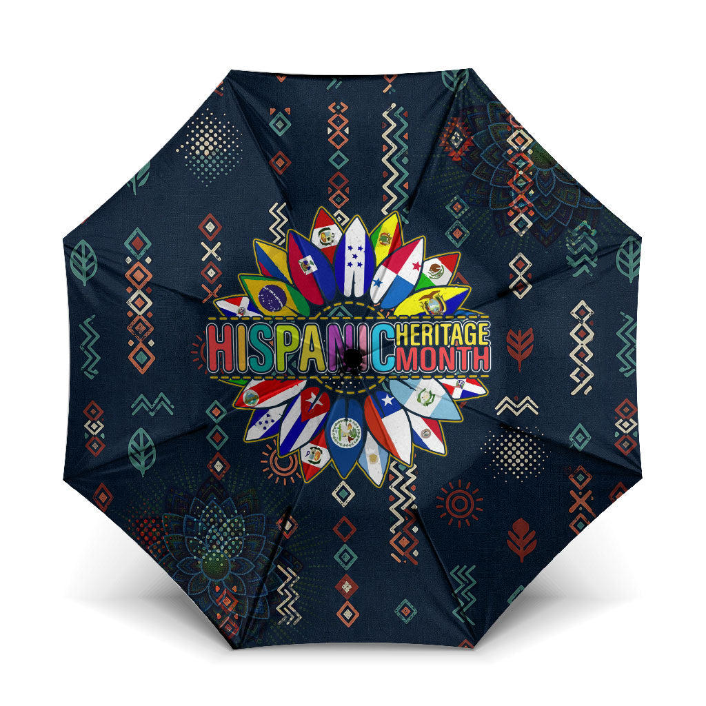 Hispanic Heritage Month Umbrella Colorful Aztec Mandala - Latin American Flags Culture History