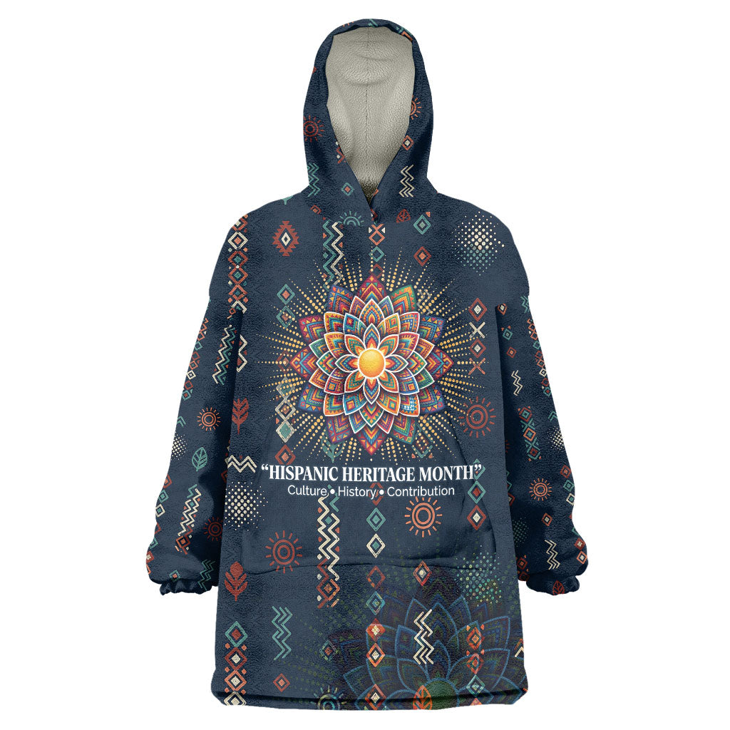 Hispanic Heritage Month Wearable Blanket Hoodie Colorful Aztec Mandala - Latin American Flags Culture History