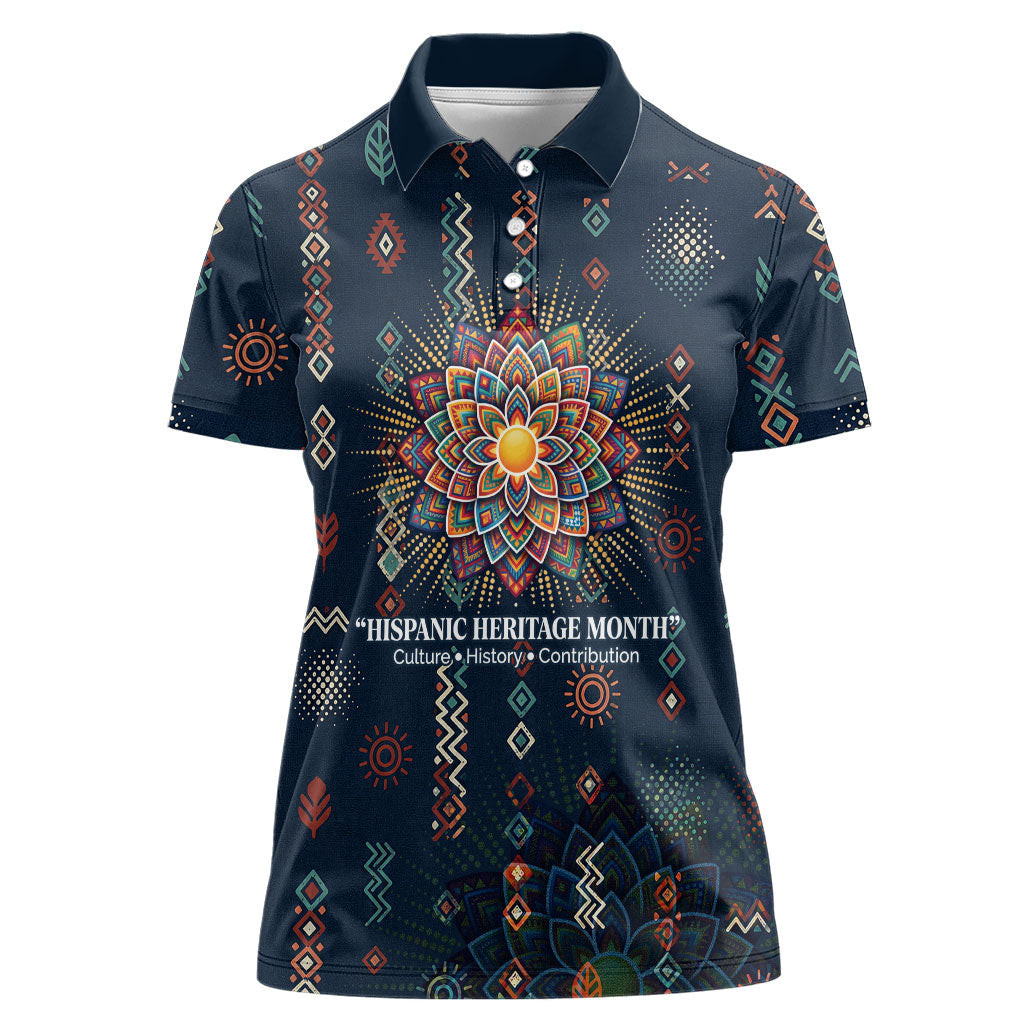 Hispanic Heritage Month Women Polo Shirt Colorful Aztec Mandala - Latin American Flags Culture History