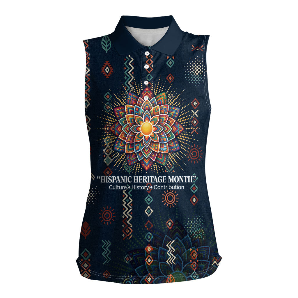 Hispanic Heritage Month Women Sleeveless Polo Shirt Colorful Aztec Mandala - Latin American Flags Culture History