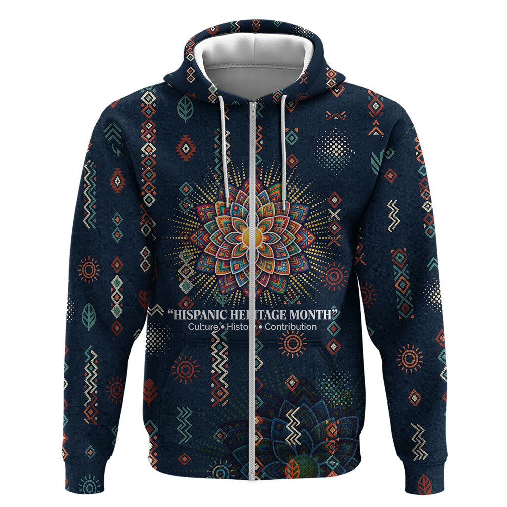 Hispanic Heritage Month Zip Hoodie Colorful Aztec Mandala - Latin American Flags Culture History