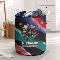 Hispanic Heritage Month Unidos We Rise Laundry Basket Vibrant Sunflower Flags - Globe Graphic With Splatter Paint
