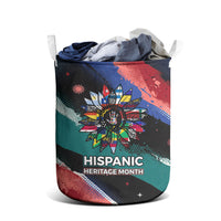Hispanic Heritage Month Unidos We Rise Laundry Basket Vibrant Sunflower Flags - Globe Graphic With Splatter Paint