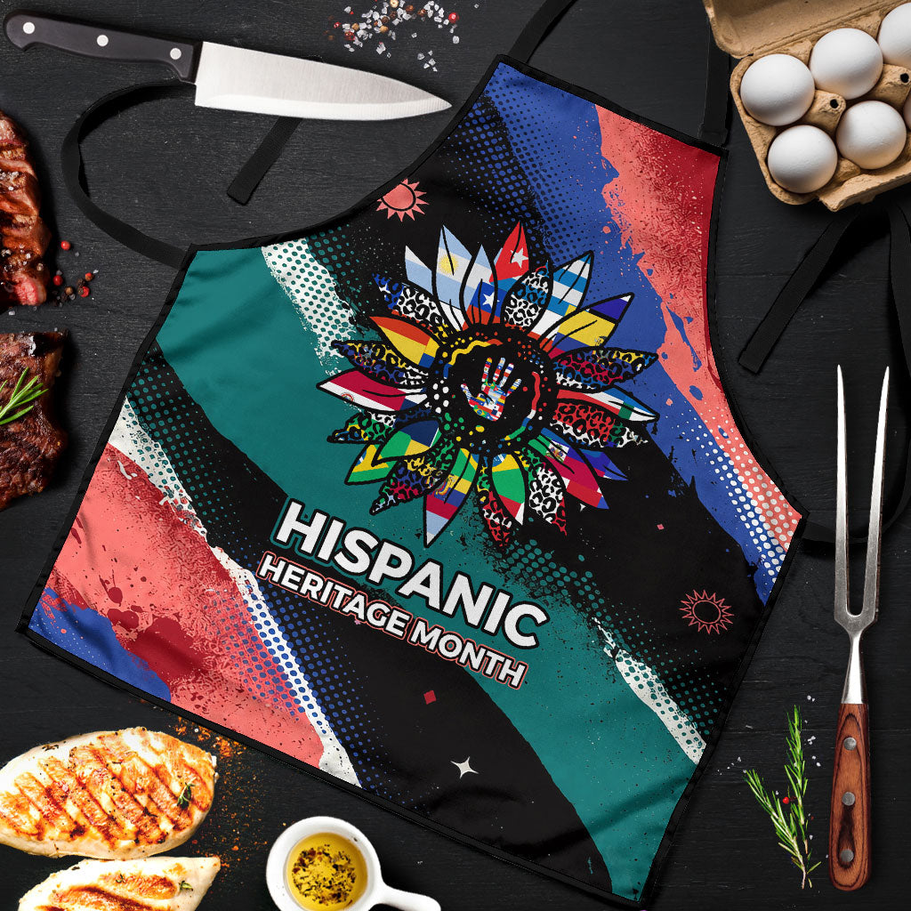 Hispanic Heritage Month Unidos We Rise Apron Vibrant Sunflower Flags - Globe Graphic With Splatter Paint