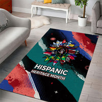 Hispanic Heritage Month Unidos We Rise Area Rug Vibrant Sunflower Flags - Globe Graphic With Splatter Paint