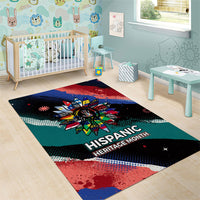 Hispanic Heritage Month Unidos We Rise Area Rug Vibrant Sunflower Flags - Globe Graphic With Splatter Paint
