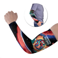 Hispanic Heritage Month Unidos We Rise Arm Sleeves Vibrant Sunflower Flags - Globe Graphic With Splatter Paint