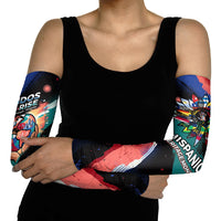 Hispanic Heritage Month Unidos We Rise Arm Sleeves Vibrant Sunflower Flags - Globe Graphic With Splatter Paint