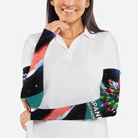 Hispanic Heritage Month Unidos We Rise Arm Sleeves Vibrant Sunflower Flags - Globe Graphic With Splatter Paint