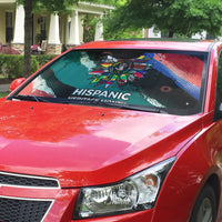 Hispanic Heritage Month Unidos We Rise Auto Sun Shade Vibrant Sunflower Flags - Globe Graphic With Splatter Paint