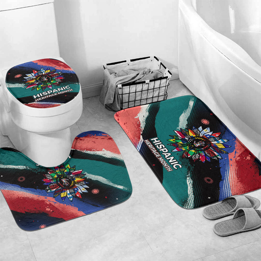 Hispanic Heritage Month Unidos We Rise Bathroom Set Vibrant Sunflower Flags - Globe Graphic With Splatter Paint