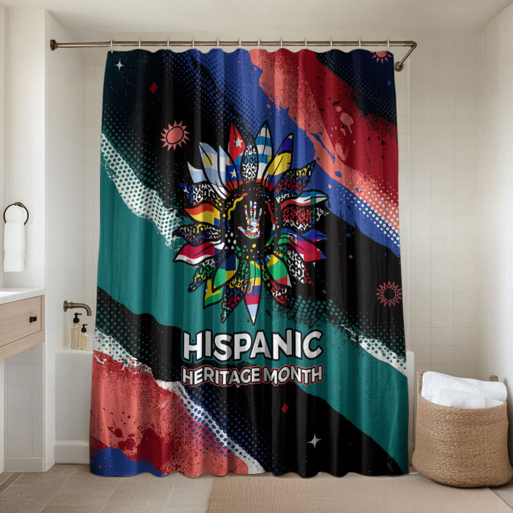 Hispanic Heritage Month Unidos We Rise Bathroom Set Vibrant Sunflower Flags - Globe Graphic With Splatter Paint