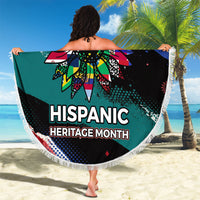 Hispanic Heritage Month Unidos We Rise Beach Blanket Vibrant Sunflower Flags - Globe Graphic With Splatter Paint