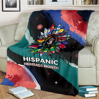 Hispanic Heritage Month Unidos We Rise Blanket Vibrant Sunflower Flags - Globe Graphic With Splatter Paint