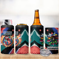 Hispanic Heritage Month Unidos We Rise 4 in 1 Can Cooler Tumbler Vibrant Sunflower Flags - Globe Graphic With Splatter Paint