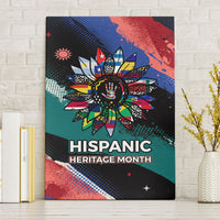 Hispanic Heritage Month Unidos We Rise Canvas Wall Art Vibrant Sunflower Flags - Globe Graphic With Splatter Paint
