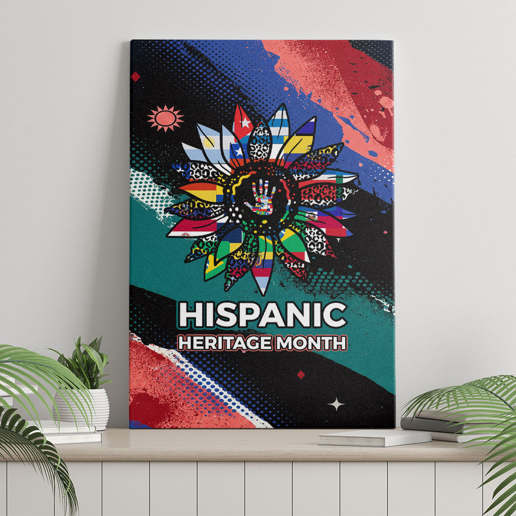 Hispanic Heritage Month Unidos We Rise Canvas Wall Art Vibrant Sunflower Flags - Globe Graphic With Splatter Paint